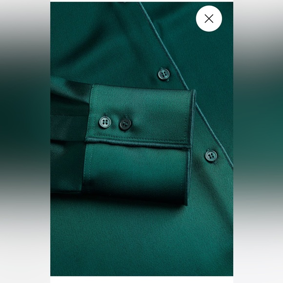H&M Women's Dark Green Satin Button Down Shirt US XS - Picture 2 of 13